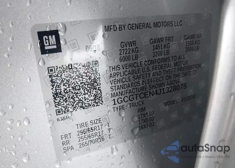 2018 Chevrolet Colorado Lt из США, поврежденный, VIN 1GCGTCEN4J1328075